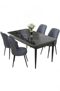 Dining Table & Chairs Set (5 Pieces) Nil - Black Marble, Fume