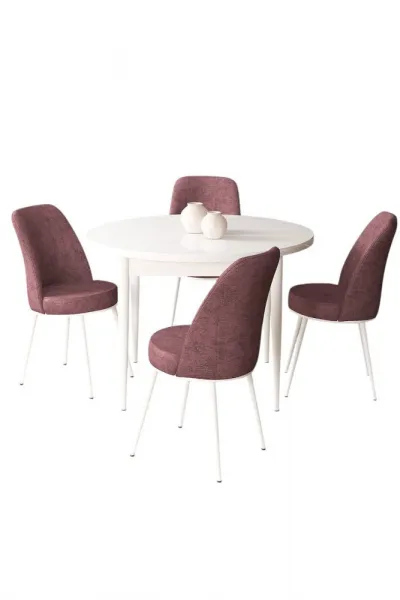 Dining Table & Chairs Set (5 Pieces) Tor - White, Dusty Rose