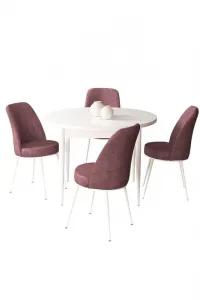 Dining Table & Chairs Set (5 Pieces) Tor - White, Dusty Rose