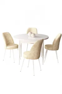 Dining Table & Chairs Set (5 Pieces) Tor - White, Cream