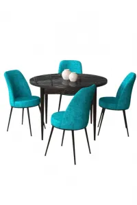 Dining Table & Chairs Set (5 Pieces) Tor - Black Marble, Turquoise