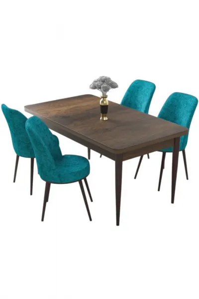 Dining Table & Chairs Set (5 Pieces) Nil - Baroque, Turquoise