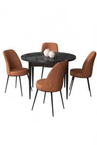 Dining Table & Chairs Set (5 Pieces) Tor - Black Marble, Tile Red