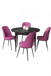 Dining Table & Chairs Set (5 Pieces) Tor - Black Marble, Purple