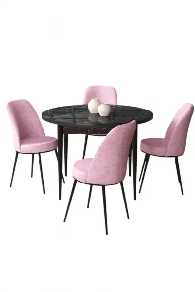 Dining Table & Chairs Set (5 Pieces) Tor - Black Marble, Pink