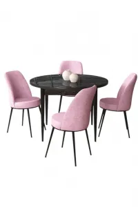 Dining Table & Chairs Set (5 Pieces) Tor - Black Marble, Pink