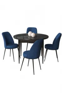 Dining Table & Chairs Set (5 Pieces) Tor - Black Marble, Navy Blue