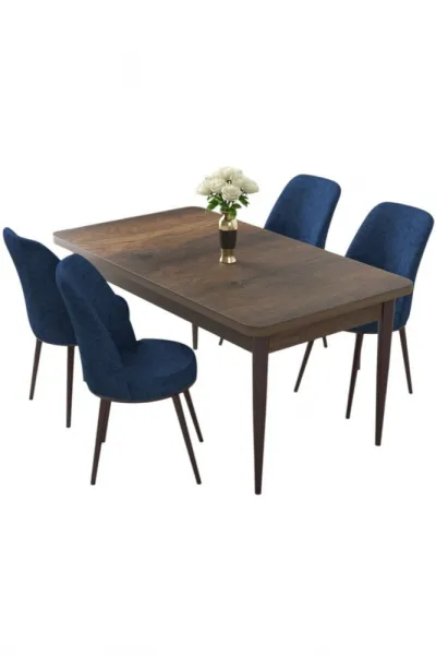 Dining Table & Chairs Set (5 Pieces) Nil - Baroque, Navy Blue