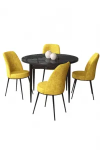 Dining Table & Chairs Set (5 Pieces) Tor - Black Marble, Mustard