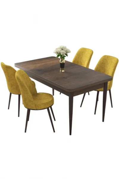 Dining Table & Chairs Set (5 Pieces) Nil - Baroque, Mustard