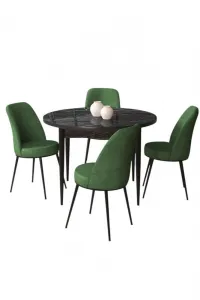 Dining Table & Chairs Set (5 Pieces) Tor - Black Marble, Khaki
