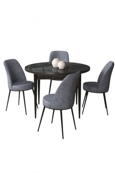 Dining Table & Chairs Set (5 Pieces) Tor - Black Marble, Fume