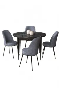 Dining Table & Chairs Set (5 Pieces) Tor - Black Marble, Fume