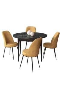 Dining Table & Chairs Set (5 Pieces) Tor - Black Marble, Cappuccino