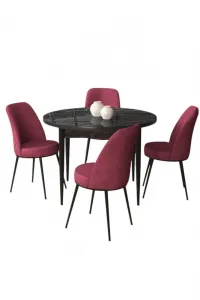 Dining Table & Chairs Set (5 Pieces) Tor - Black Marble, Burgundy