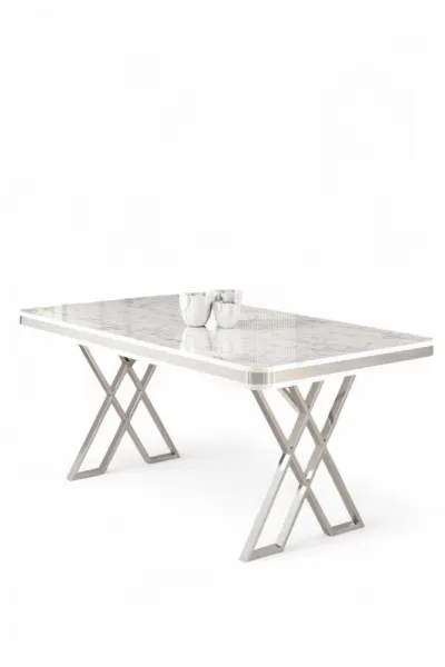 Jedálenský stôl Vals - White Marble, Chrome