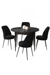 Dining Table & Chairs Set (5 Pieces) Tor - Black Marble, Black