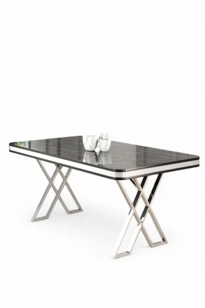 Jedálenský stôl Vals - Black Marble, Chrome