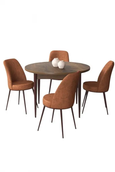Dining Table & Chairs Set (5 Pieces) Tor - Baroque, Tile Red