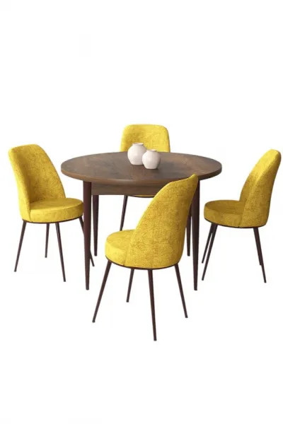 Dining Table & Chairs Set (5 Pieces) Tor - Baroque, Mustard