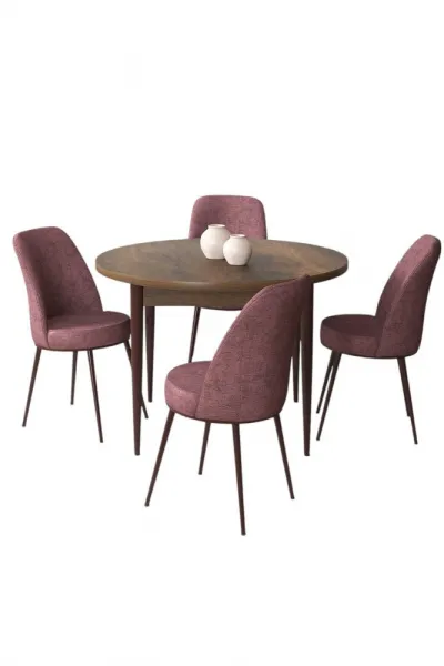 Dining Table & Chairs Set (5 Pieces) Tor - Baroque, Dusty Rose
