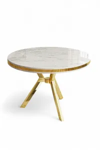 Jedálenský stôl Mos - White Marble, Gold