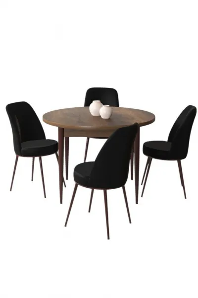 Dining Table & Chairs Set (5 Pieces) Tor - Baroque, Black