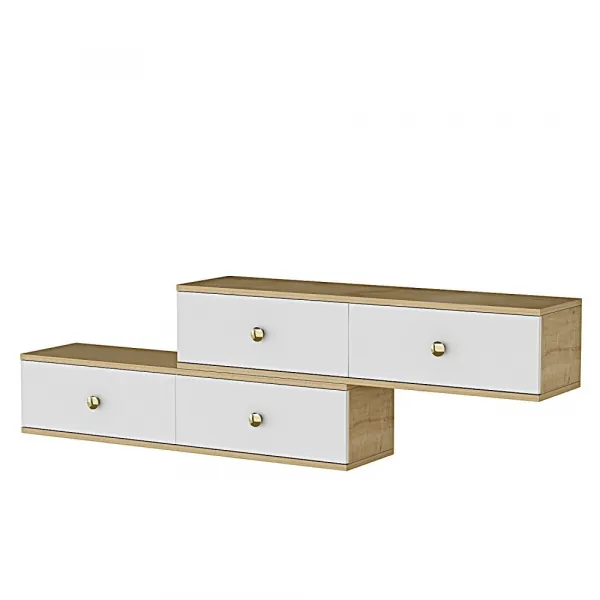 TV stolík Zuzu Double - Sapphire Oak, White