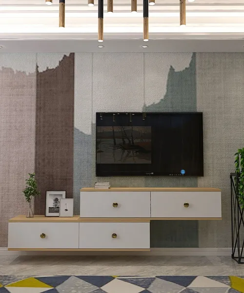 TV stolík Zuzu Double - Sapphire Oak, White