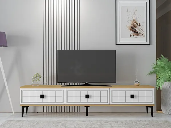 TV stolík Yuka 180 - Sapphire Oak, White