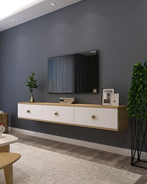 TV stolík Zuzu 180 - Sapphire Oak, White