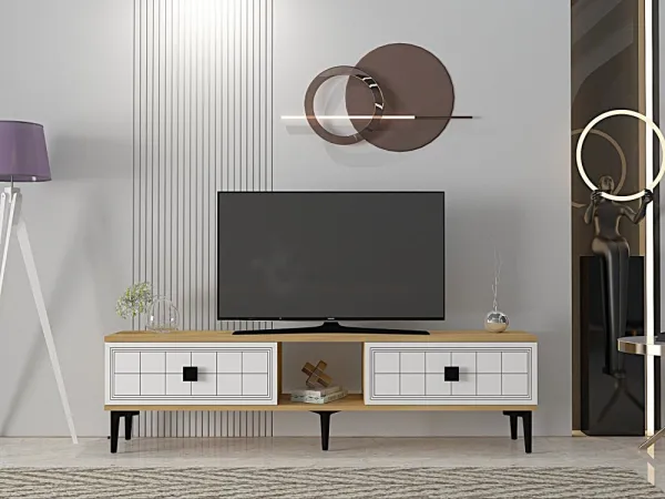 TV stolík Yuka 150 - Sapphire Oak, White