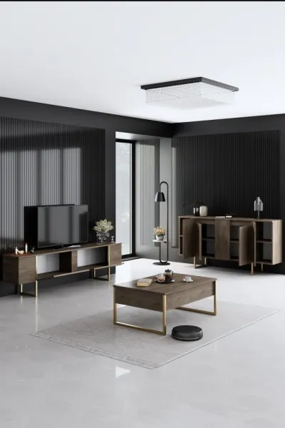 Living Room Furniture Set Luxe - Walnut, Gold