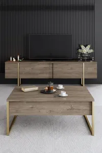 Living Room Furniture Set Luxe - Walnut, Gold