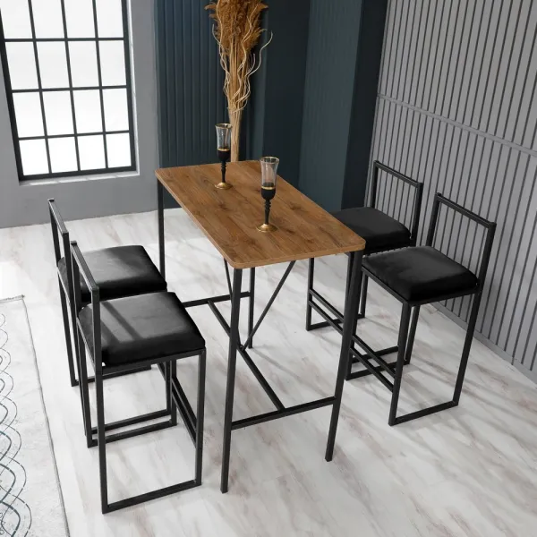 Bar Table & Stool Set (5 Pieces) Nordic - Black