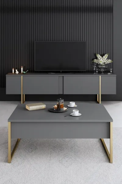 Kalune Design Sada nábytku do obývacího pokoje Luxe antracit/zlatá