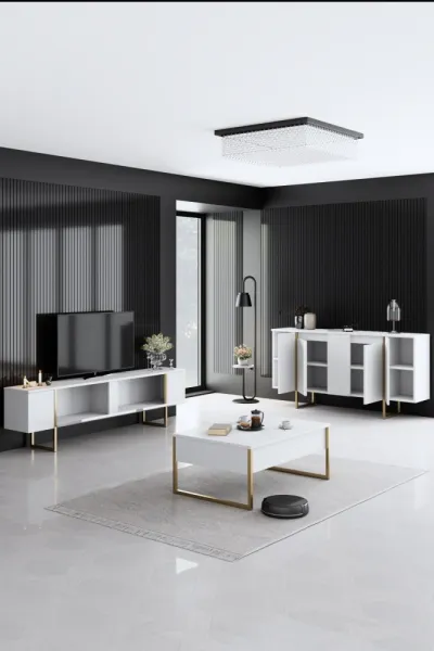 Living Room Furniture Set Luxe - White, Gold