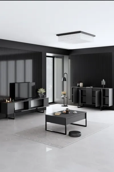 Living Room Furniture Set Luxe - Anthracite, Black