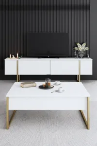 Living Room Furniture Set Luxe - White, Gold