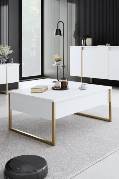 Living Room Furniture Set Luxe - White, Gold