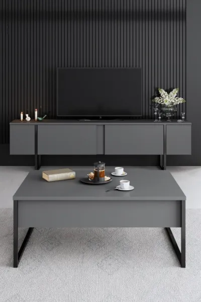 Living Room Furniture Set Luxe - Anthracite, Black
