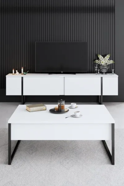 Living Room Furniture Set Luxe - White, Black