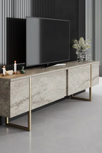 TV stolík Luxe - Travertine, Gold