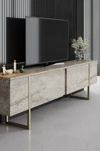 TV stolík Luxe - Travertine, Gold