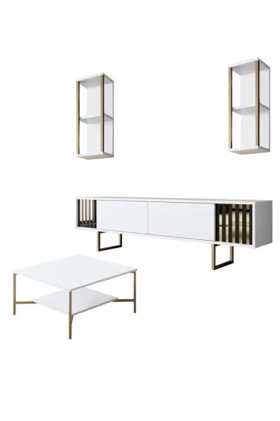 Kalune Design Sada nábytku do obývacího pokoje Gold Line bílá/zlatá