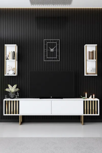 Kalune Design Sada nábytku do obývacího pokoje Gold Line bílá/zlatá