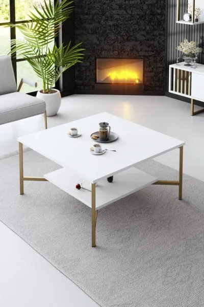 Kalune Design Sada nábytku do obývacího pokoje Gold Line bílá/zlatá