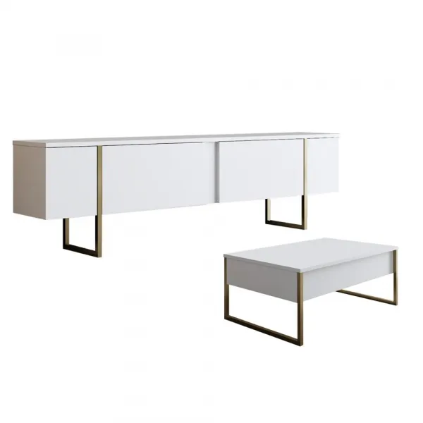 Kalune Design Sada nábytku do obývacího pokoje Luxe bílá/zlatá II