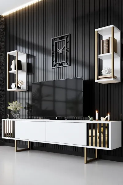 Kalune Design Sada nábytku do obývacího pokoje Gold Line bílá/zlatá