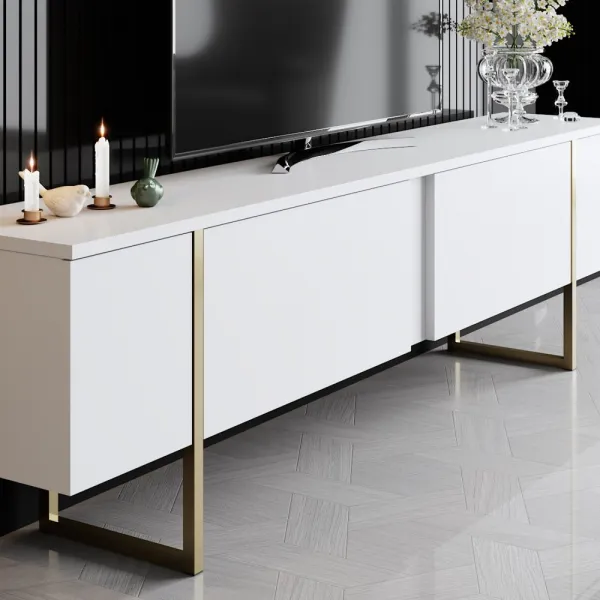 TV stolík Luxe - White, Gold